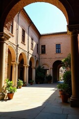 Fototapeta premium Sunlit courtyard of the Palazzo della Consulta, view, historic
