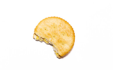 Biscuits with cheese cream filling isolated on white background. After edits.