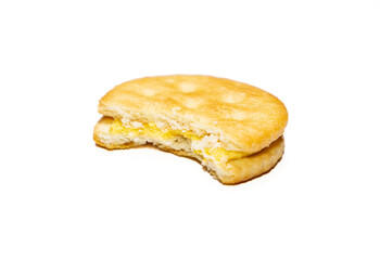 Biscuits with cheese cream filling isolated on white background. After edits.