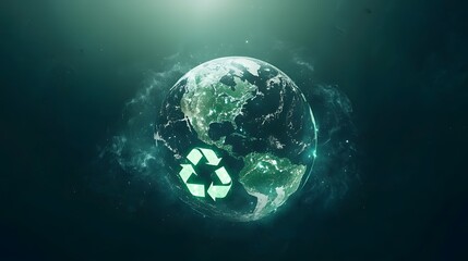 Obraz premium Glowing Earth with Recycling Symbols Eco Friendly Sustainability Concept