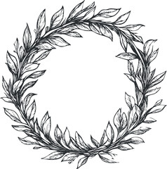 Obraz premium Hand-drawn wreath of leaves for decorative and botanical design purposes.