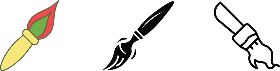 Artistic Paintbrush Icons Colorful, Black, and Outline Designs