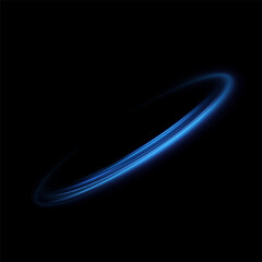 Abstract light lines of movement and speed of blue color. Circular movement of light lines. Podium, portal. Frame of light.