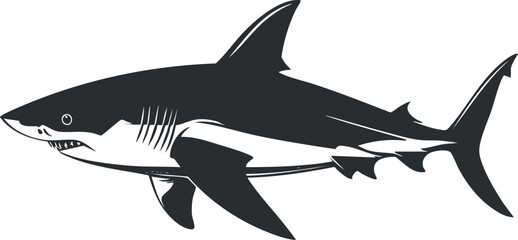 Fototapeta premium Black and white shark silhouette vector illustration for marine-themed designs.