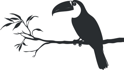 Obraz premium Silhouette of a toucan perched on a branch for nature-themed designs.
