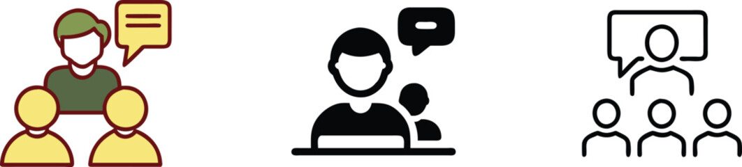 Communication, Presentation, Teamwork, Group, Discussion, Icons, Speaker, Audience, Meeting, Collabo