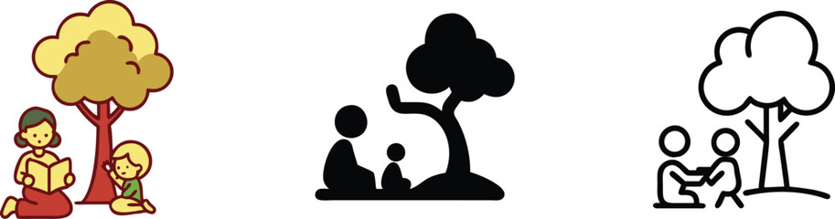 Family Reading Outdoors Tree, Book, Parent, Child, Nature, Park, Leisure, Relaxation, Storytime, Edu