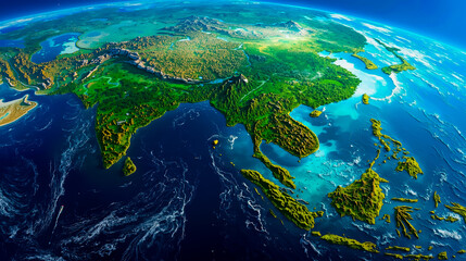 A 3D rendering of the earth with a map of Asia on it