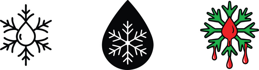 Snowflake Water Drop Symbols Black, White, Green, Red