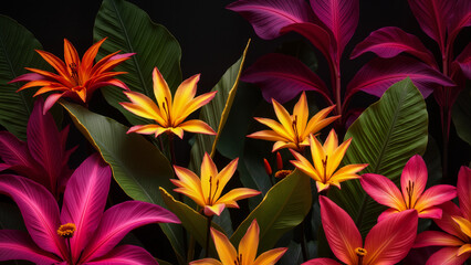 Flowers and plants of the tropical rainforest.