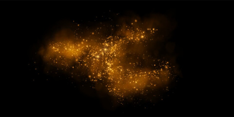Golden dust explosion with glowing sparkles and smoke effect