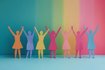 Fototapeta premium Colorful Female Figures Standing Together in Sisterhood