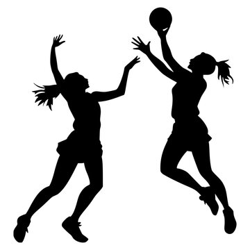Dynamic Black-and-White Netball Players in Action