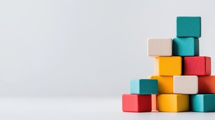 Obraz premium Colorful building blocks stacked creatively on a minimalist background, perfect for children's play, education, creativity, and development themes