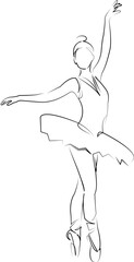 One continuous line art drawing flat illustration ballet, tutu, dancer, grace, elegance, beauty, performer. Isolated image hand draw outline on white background