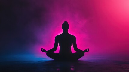 Serene Meditation in Silhouette Against Vibrant Smoke Background for Tranquility and Inner Peace in Wellness and Mindfulness Practices