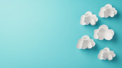 Fototapeta premium Soft Paper Clouds on Bright Blue Background for Minimalist Design and Creative Projects in Digital Art and Colorful Graphics