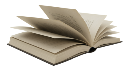 Open Book with Turning Pages Revealing Text for Reading or Study