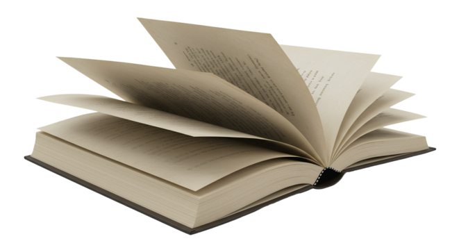 Open Book with Turning Pages Revealing Text for Reading or Study