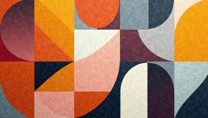 Fototapeta premium Abstract geometric shapes in muted tones form a sophisticated interior design repeat , textile, squares, lines