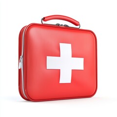 Red first aid kit with white cross symbol