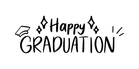 Happy Graduation Lettering Typography on Transparent Background 