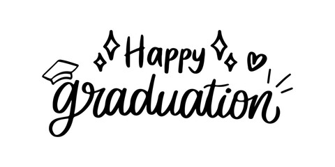 Happy Graduation Lettering Typography on Transparent Background 