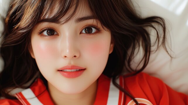 Captivating portrait of a young beautiful woman with stunning makeup and elegantly styled hair gazing confidently and alluringly at the This image exudes a sense of feminine grace sophistication
