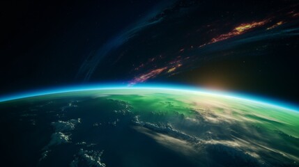 Fototapeta premium Stunning view of Earth from space at sunrise.