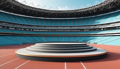 Empty grand sport arena with stadium, seats and running track, ready for event