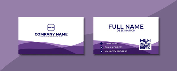 Modern wavy theme, purple color business card design with double sided business card template design 