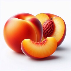 nectarine whole and cut on white background, isolated