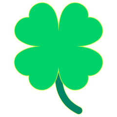 Green four-leaf clover, bright outline, transparent background, PNG file for festive overlay