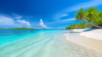 Naklejka premium Tropical beach with clear water and palm trees.