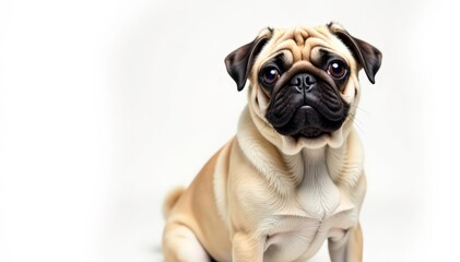Adorable pug dog, isolated on white background, image, white, high resolution