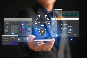 AI technology for data analysis and accurate planning and job creation. Businessmen use AI technology to help analyze planning.