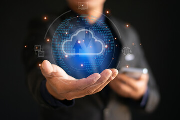 Cloud storage concept and digital data transfer, synchronization of online document database...
