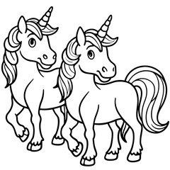 Obraz premium Two adorable unicorns, ready for coloring.