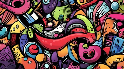 Obraz premium Vibrant Abstract Graffiti Mural with Eclectic Street Culture Influences
