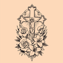 black and white tattoo design of Jesus Christ cross