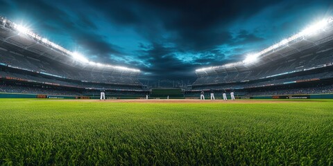 Night Baseball Game at a Stadium