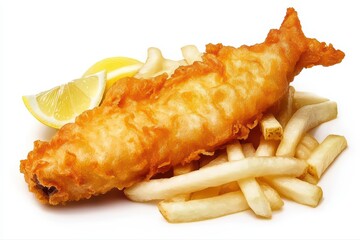 Crispy fried fish with golden french fries platter