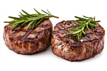 Grilled steak with fresh rosemary sprigs garnish