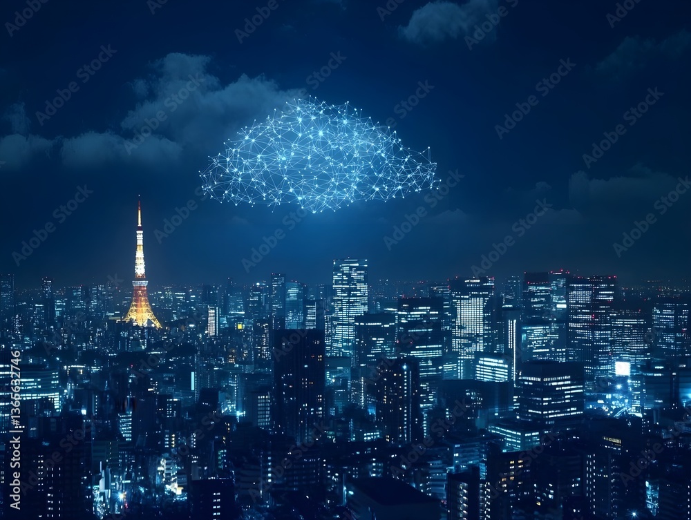 Aufkleber digital technology background with glowing cloud icon and binary code on a digital screen