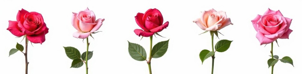 Naklejka premium Single rose in various bloom stages against pure white , blooming, nature, flowers