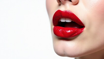 Obraz premium Bold red lip color against stark white backdrop High-res image , macro, lip