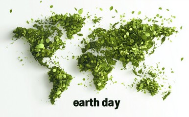 Earth Day Poster Design with Green World Map and White Background, Sustainable Ecology Concept for Global Environmental Protection