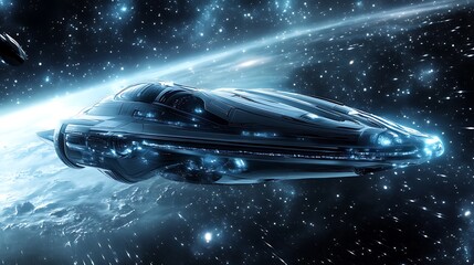 Futuristic spacecraft shield reinforced with vanadium alloys, resisting intense cosmic radiation in deep space 