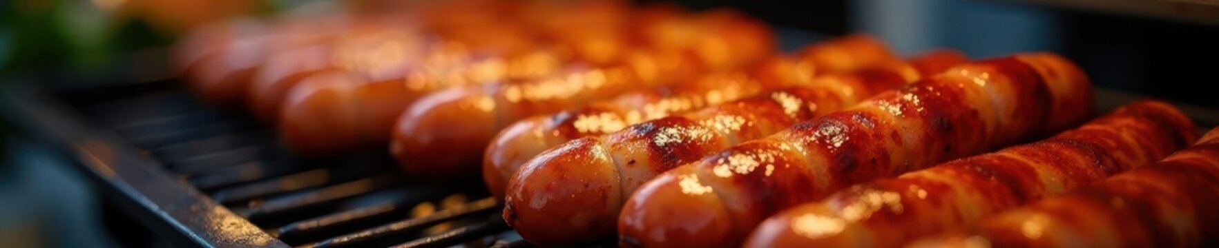 Close-up of grilled sausages at a winter market food stall ,  barbecue,  detail shot,  culinary