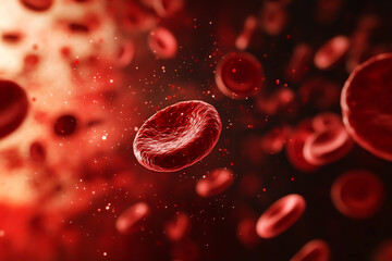 Close-up view of red blood cells in the bloodstream, vibrant imagery.